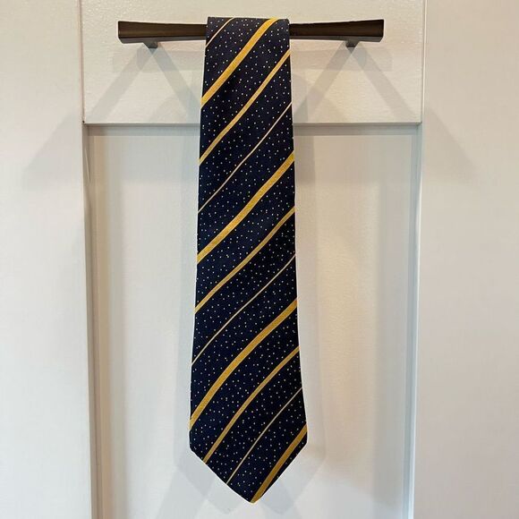 Yves Saint Laurent Vintage Silk Navy Gold Night Sky Neck Tie - Picture 1 of 4